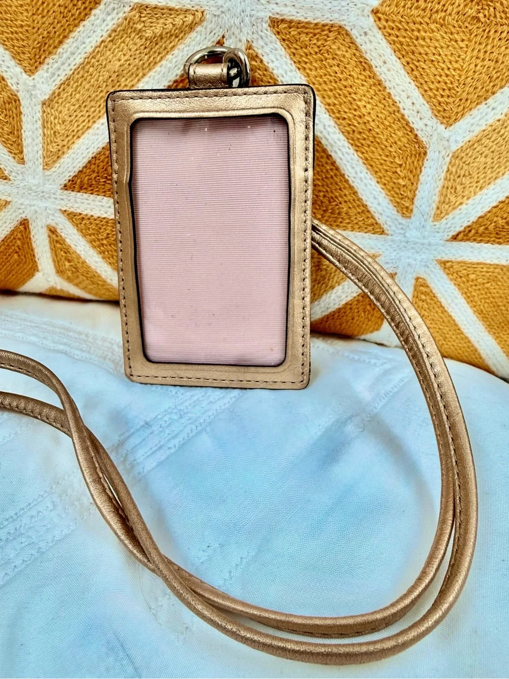 Coach Brown Signature Canvas Cardholder with Metallic Gold Trim and Wristlet
